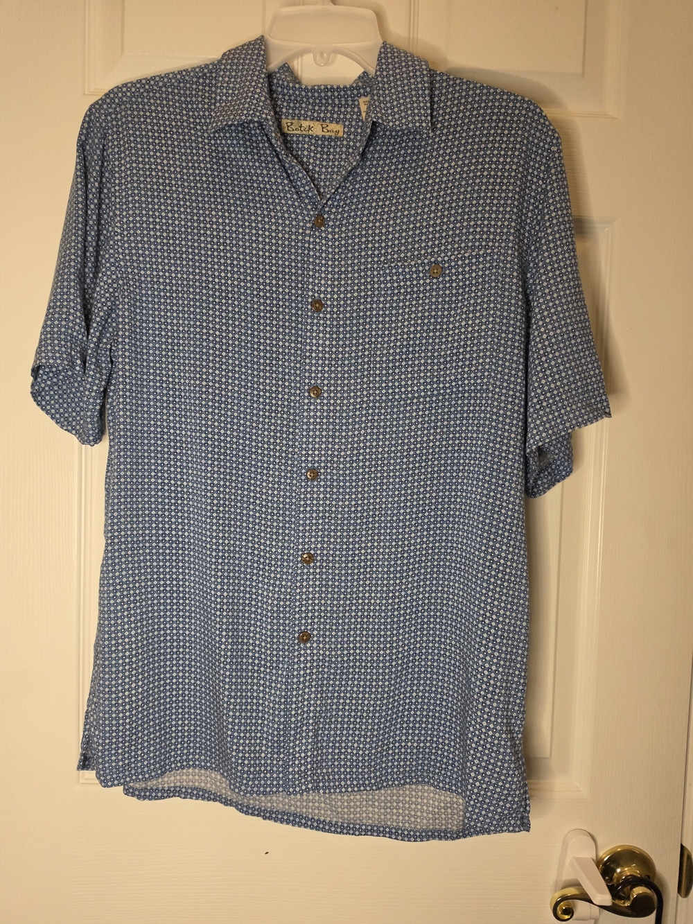Batik Bay Navy Black Diamond Rayon Button Up Shirt M